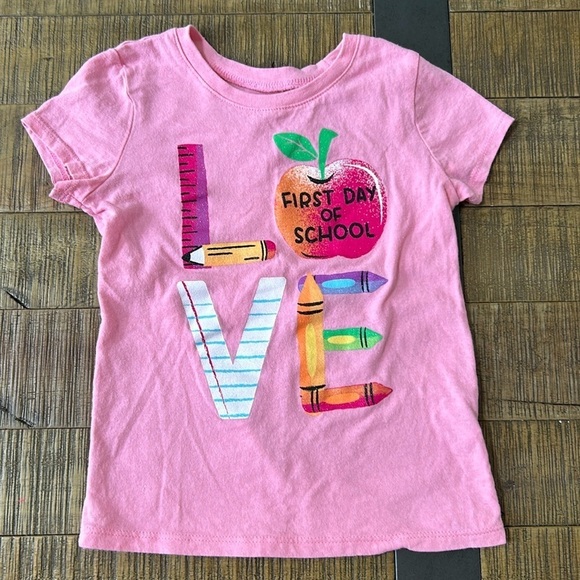 The Children’s Place First Day of School Apple Pencil Ruler Paper Pink SS Tee 4T - Picture 1 of 6